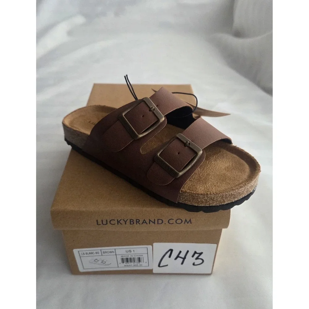 Lucky Brand Blanc Kids‎ Brown Dual Strap Buckle Slide Sandals Size 1